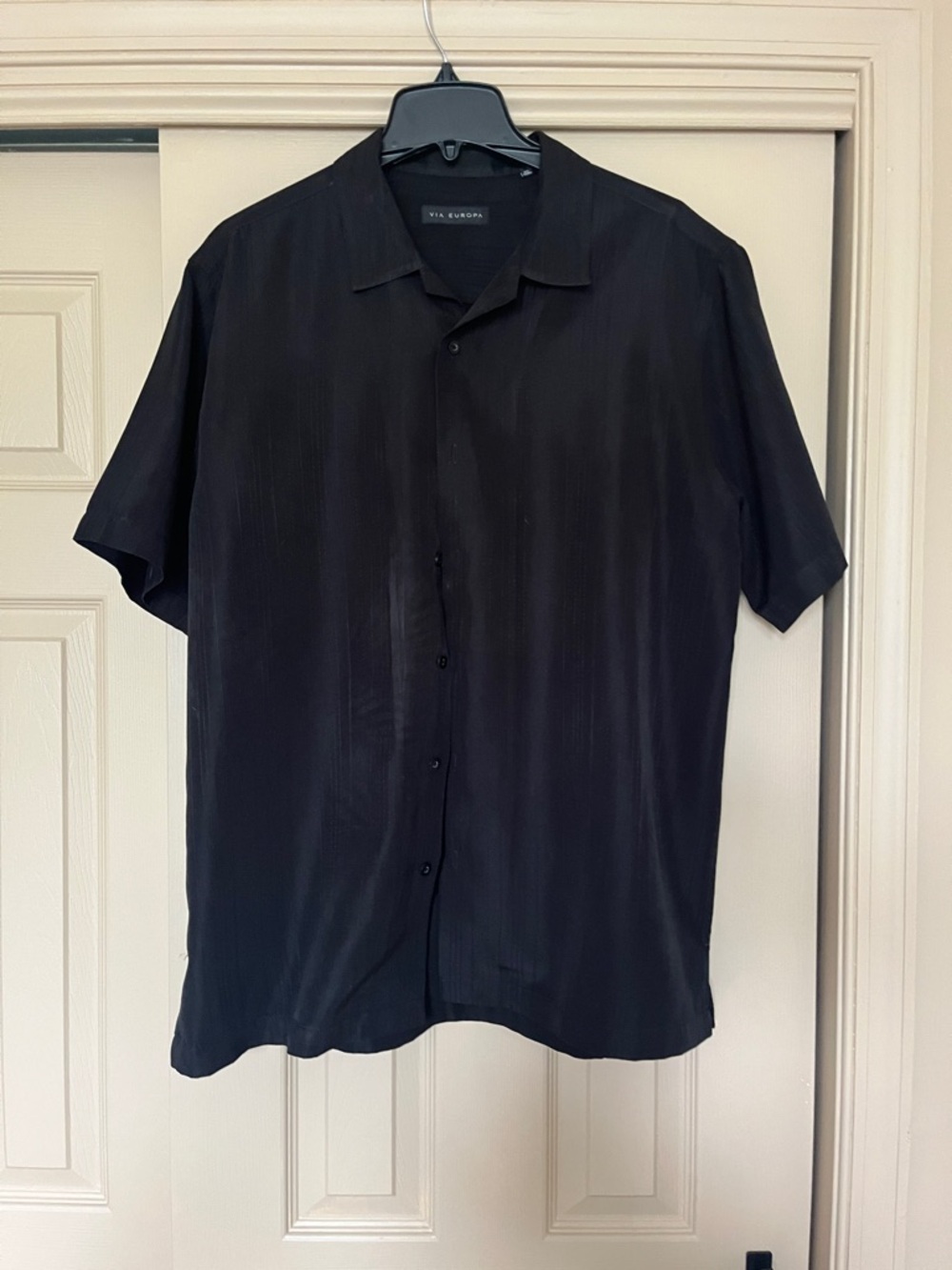 Via Europa Mens sz L blk collar shirt